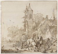 P 084
          <br/>
          Voor een dorpskroeg
          <br/>
          <em>Ostade, Isack van (1621-1649)</em>
